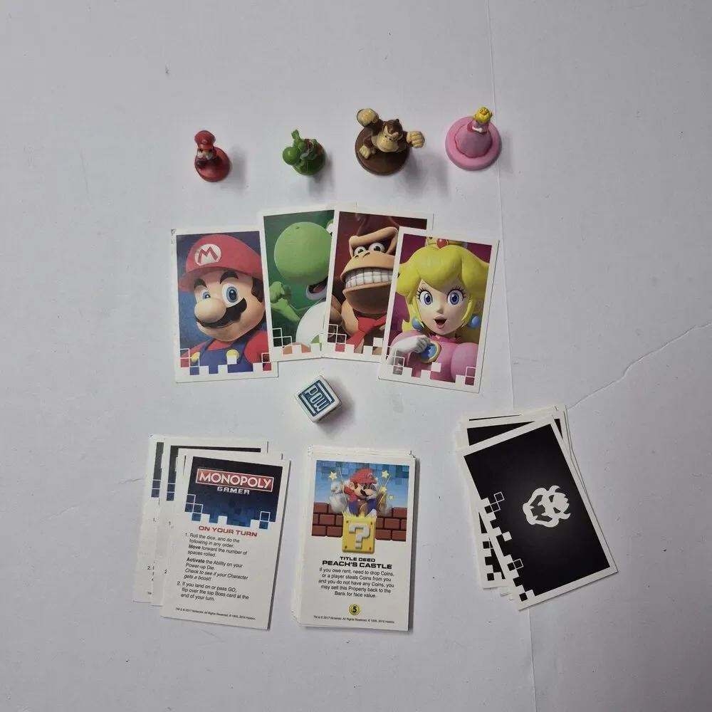 Monopoly Gamer Replacement Parts Lot Mario Yoshi Donkey Kong Peach Cards Die Euc